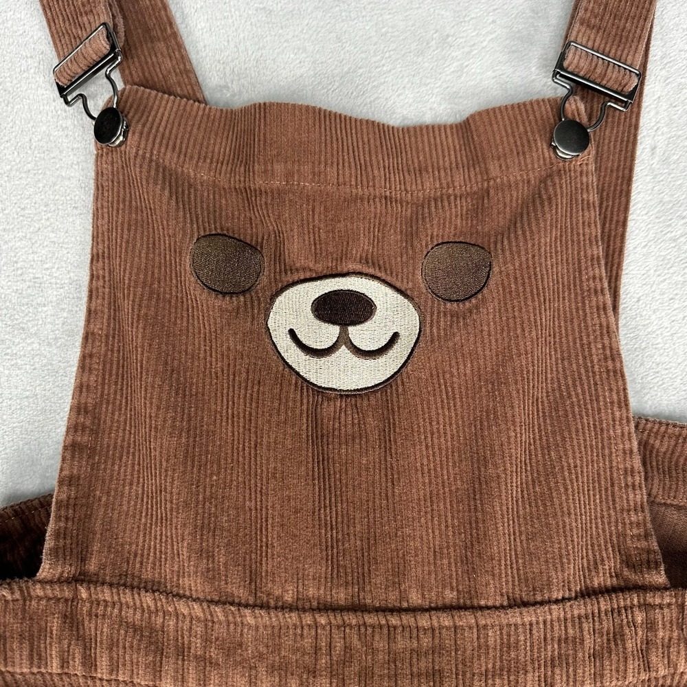 Hot Topic Brown Corduroy Bear Pinafore Overall Dress Skater Skirt Womens Large - Picture 2 of 12